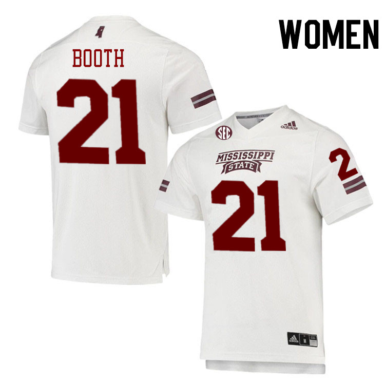 Women #21 Davon Booth Mississippi State Bulldogs College Football Jerseys Stitched-White